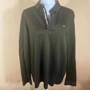 Ted Baker London Mens Textured 100% Cotton Long Sleeve Polo Shirt Green Size 6